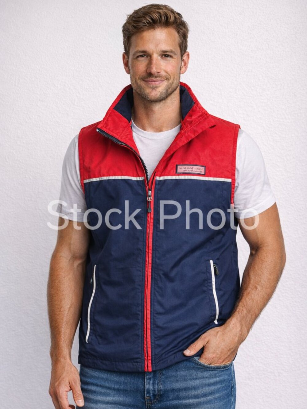 Vineyard Vines Men’s MEDIUM Nor-Easter Vest Windproof Waterproof Blue Red Nylon